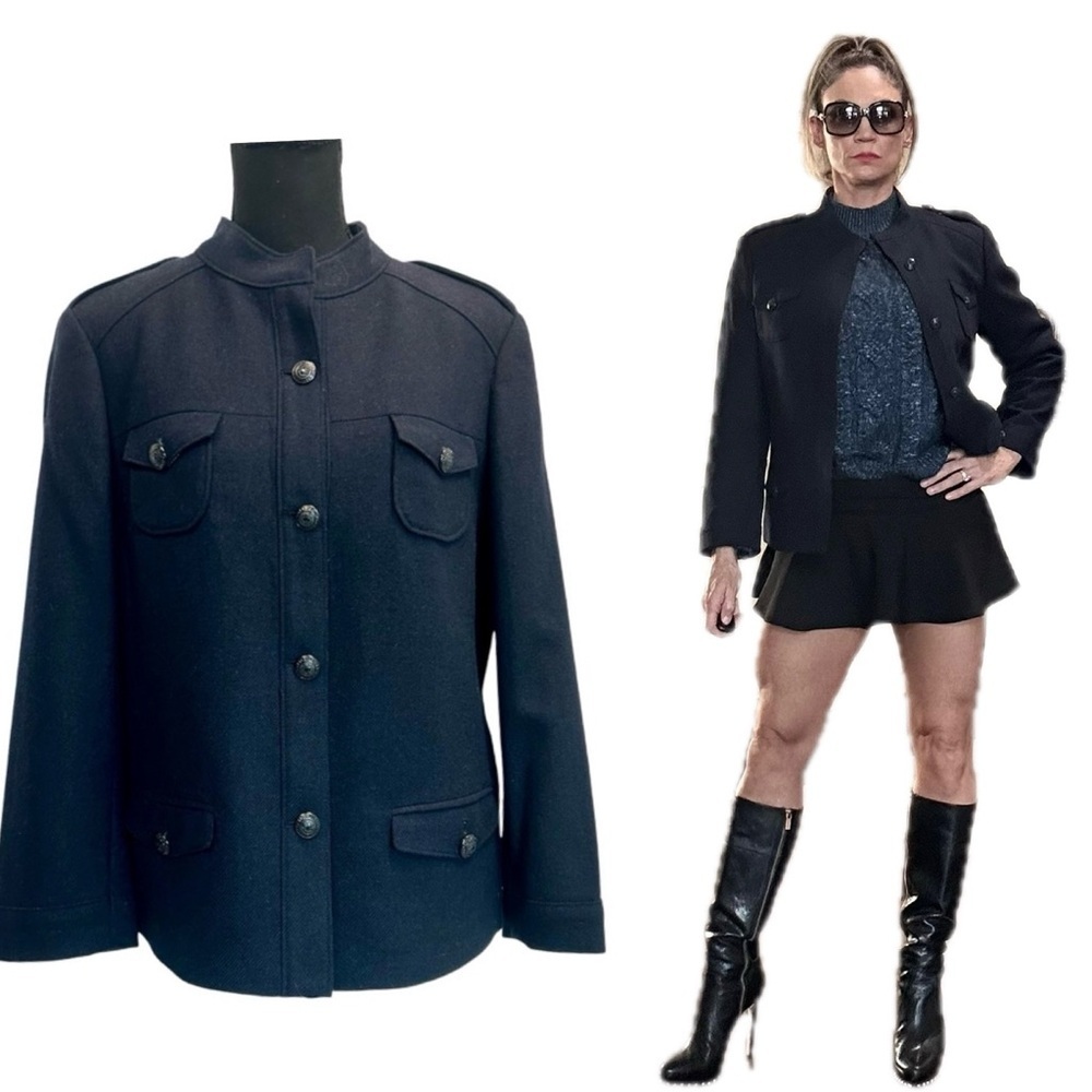 Brooks Brothers Red Fleece dark navy blue wool long sleeve military jacket coat